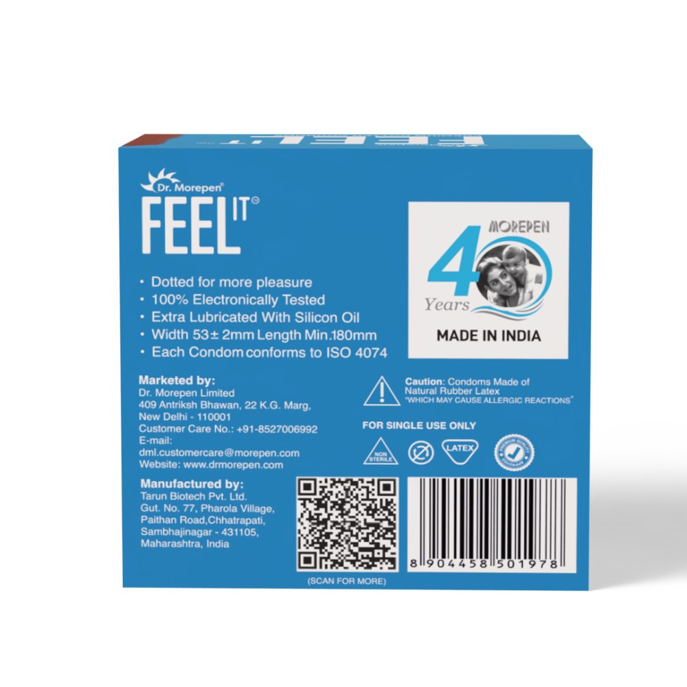 Dr. Morepen Feel It Mass Dotted Condoms 3S Chocolate Flavour