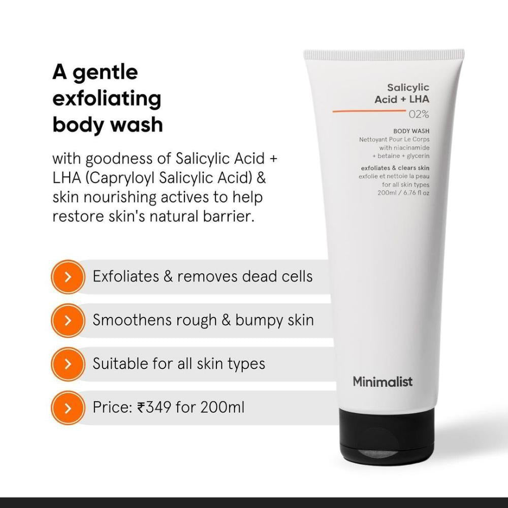 Minimalist Salicylic Acid + Lha 02% Body Wash Shower Gel for Women & Men (200ml)