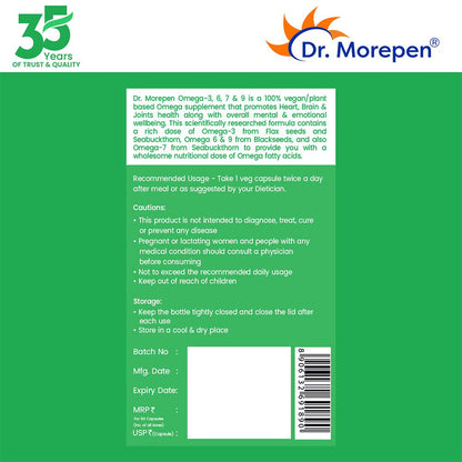 Dr. Morepen Veg Omega 3 6 7 9 Capsules 500Mg (60 Veg Capsules)