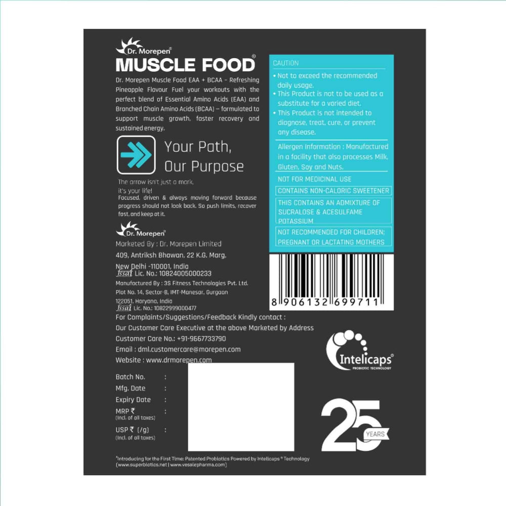 Dr. Morepen MUSCLE FOOD EAA+BCAA - PINEAPPLE (450 gms)