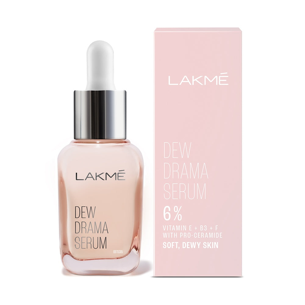 Lakme Dew Drama Serum, 6% Vit B3, E, F & Pro-Ceramides for Skin Barrier & Dewy Radiance (30ml)