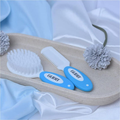 GUBB Baby Grooming Kit for New Born Baby, Baby Comb & Brush Set with Soft Nylon Bristles (Blue)
