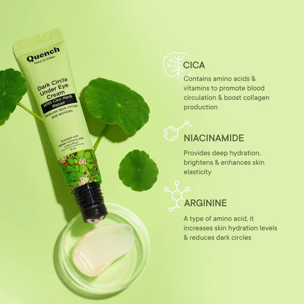 Quench Botanics  Dark Circle Under Eye Cream with Cica Herb Repair With Cooling Massage Roller (15ml)