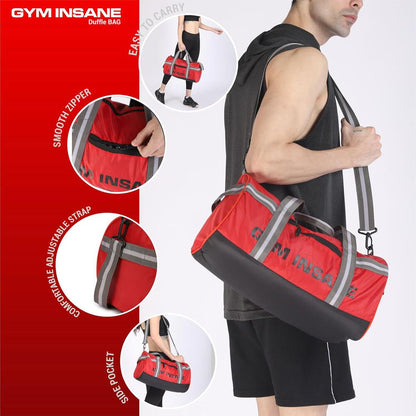 GYM INSANE REDSAC Polyester Duffle Bag with Shoe Compartment for Men & Women Color - Red (26 Ltr)