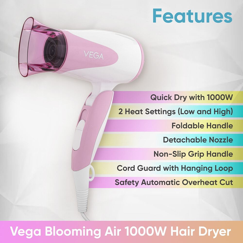 Vega Blooming Air Foldable 1000 Watts Hair Dryer With Heat & Cool Setting
