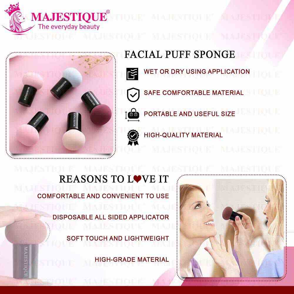 Majestique Mushroom Head Sponge with Handle Case FC82 Powder Puff (Color May Vary)