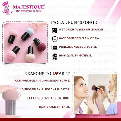 Majestique Mushroom Head Sponge with Handle Case FC82 Powder Puff (Color May Vary)