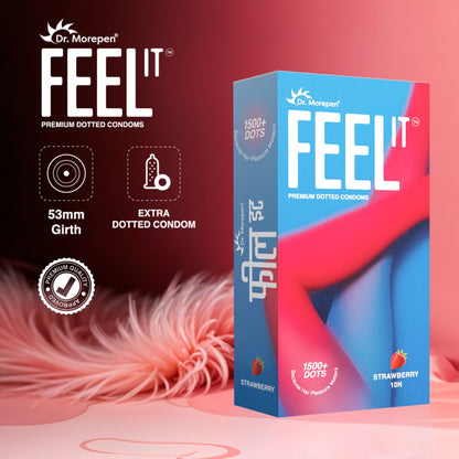 Dr. Morepen Feel It Mass Dotted Condoms 10S Strawberry Flavour