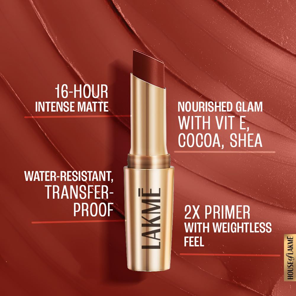 Lakme 9to5 Powerplay Priming Matte Lipstick - Red Rust, (3.6 gms)