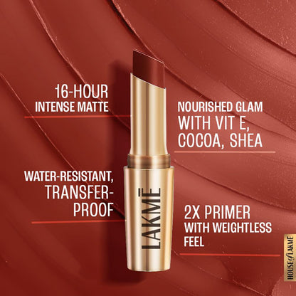 Lakme 9to5 Powerplay Priming Matte Lipstick - Red Rust, (3.6 gms)