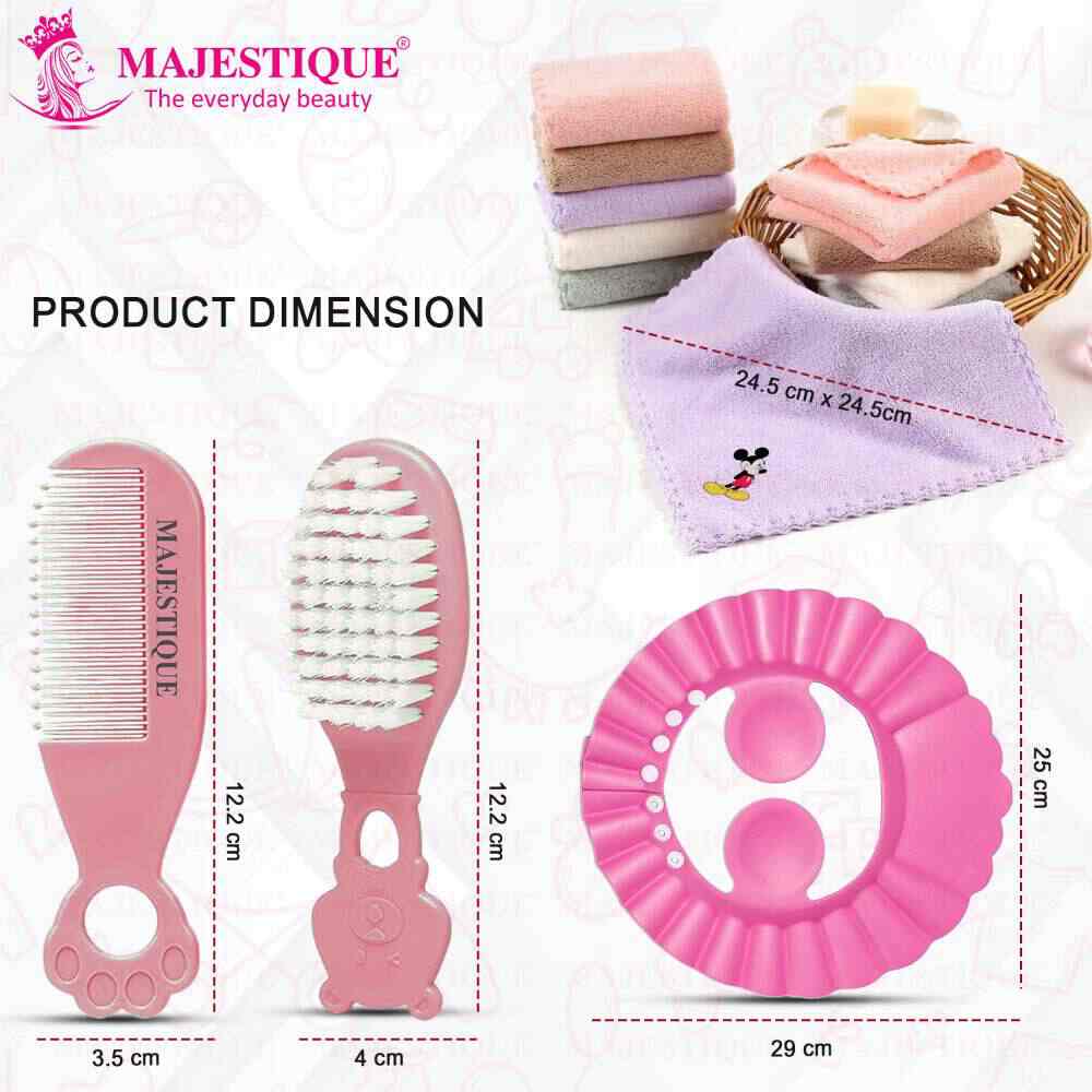 Majestique Baby Shower Cap with Baby Grooming and Care Kit, Baby Bath Accessories (4 pcs) Multicolor