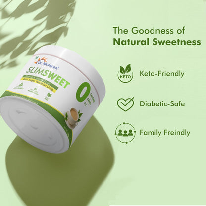 Dr. Morepen SlimSweet Natural Sugar Substitute with Stevia & Monk Fruit | Zero Calorie, Zero Sugar Sweetener | Keto-Friendly, Diabetic-Safe Sugar Alternative | 150g