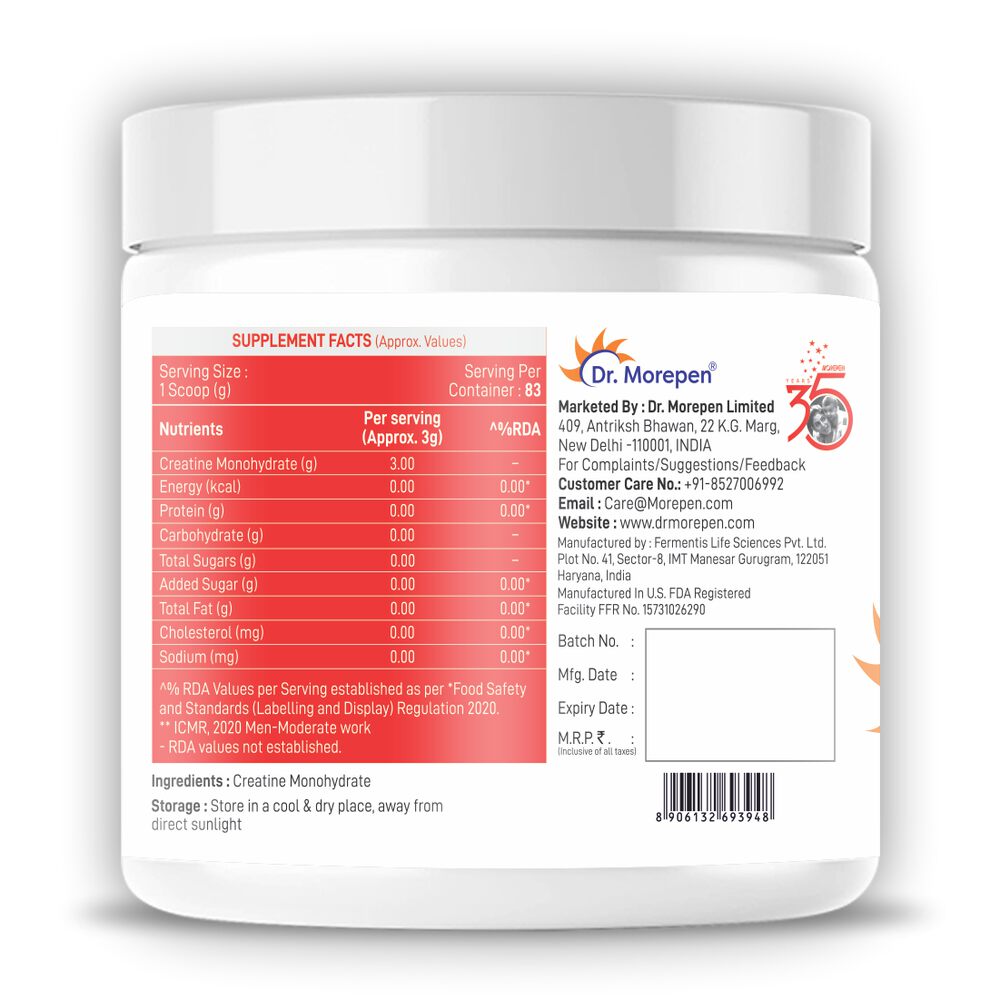 Dr. Morepen MUSCLE FOOD CREATINE MONOHYDRATE - UNFLAVOURED (250 gms)