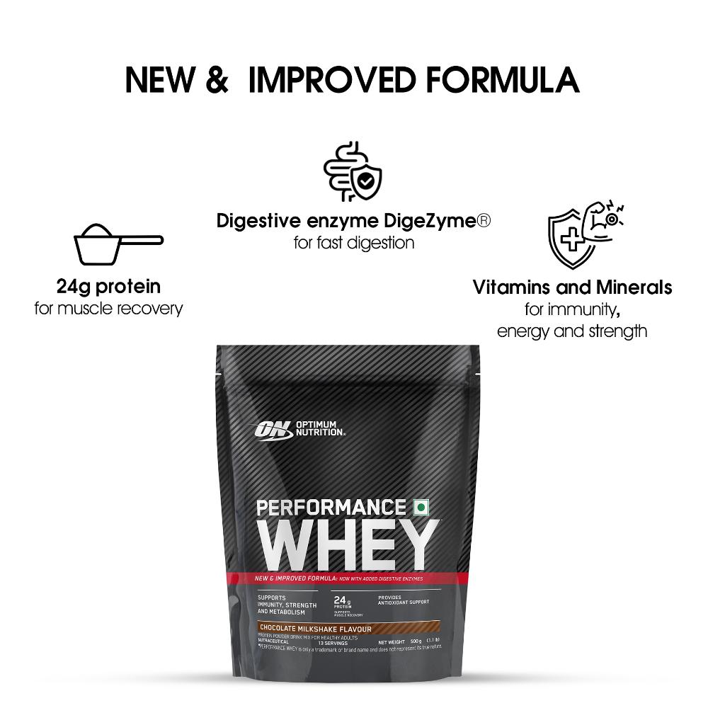 Optimum Nutrition (ON) Performance Whey Protein Powder 0.5Kg (Chocolate Milkshake)