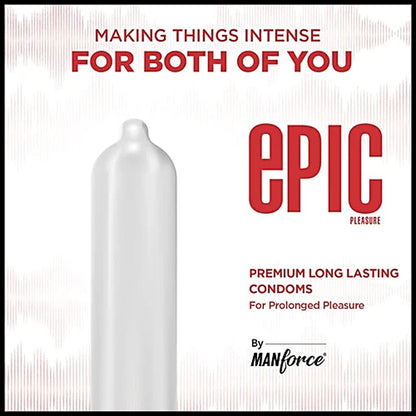 Manforce Epic Pleasure Long Lasting Premium Condom for Men, Super Thin - Raspberry Flavour with Disposable Pouch (3 pcs)