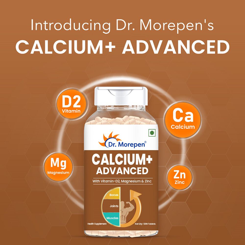 Dr. Morepen Calcium+ Advanced Tablets with Vitamin - D2, Magnesium & Zinc - 120 Veg Tablets (Pack of 2)