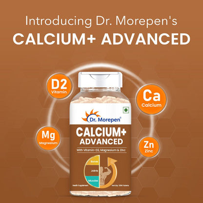 Dr. Morepen Calcium+ Advanced Tablets with Vitamin - D2, Magnesium & Zinc - 120 Veg Tablets (Pack of 2)