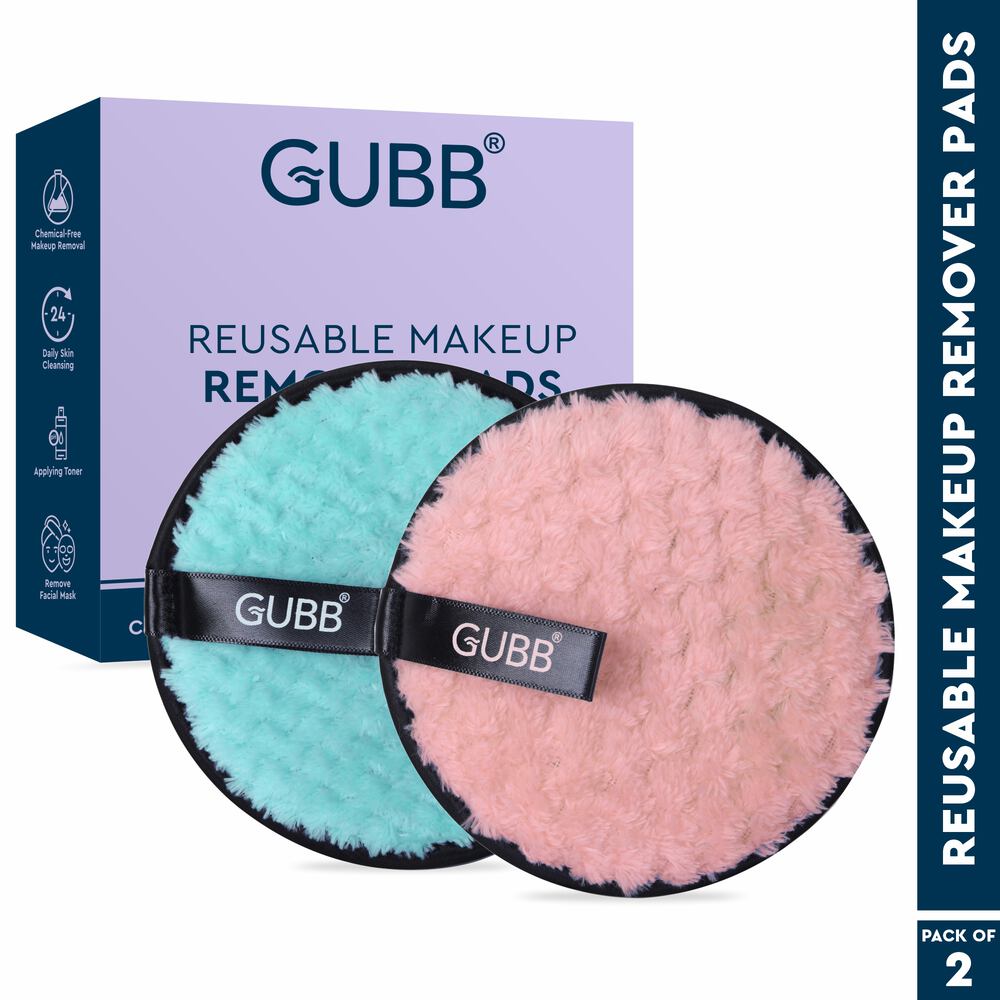 GUBB Makeup Remover Pads, Soft Round Double-Sided and Washable Facial Cleansing Pad Towels (Pack of 2, Pink & Beige)