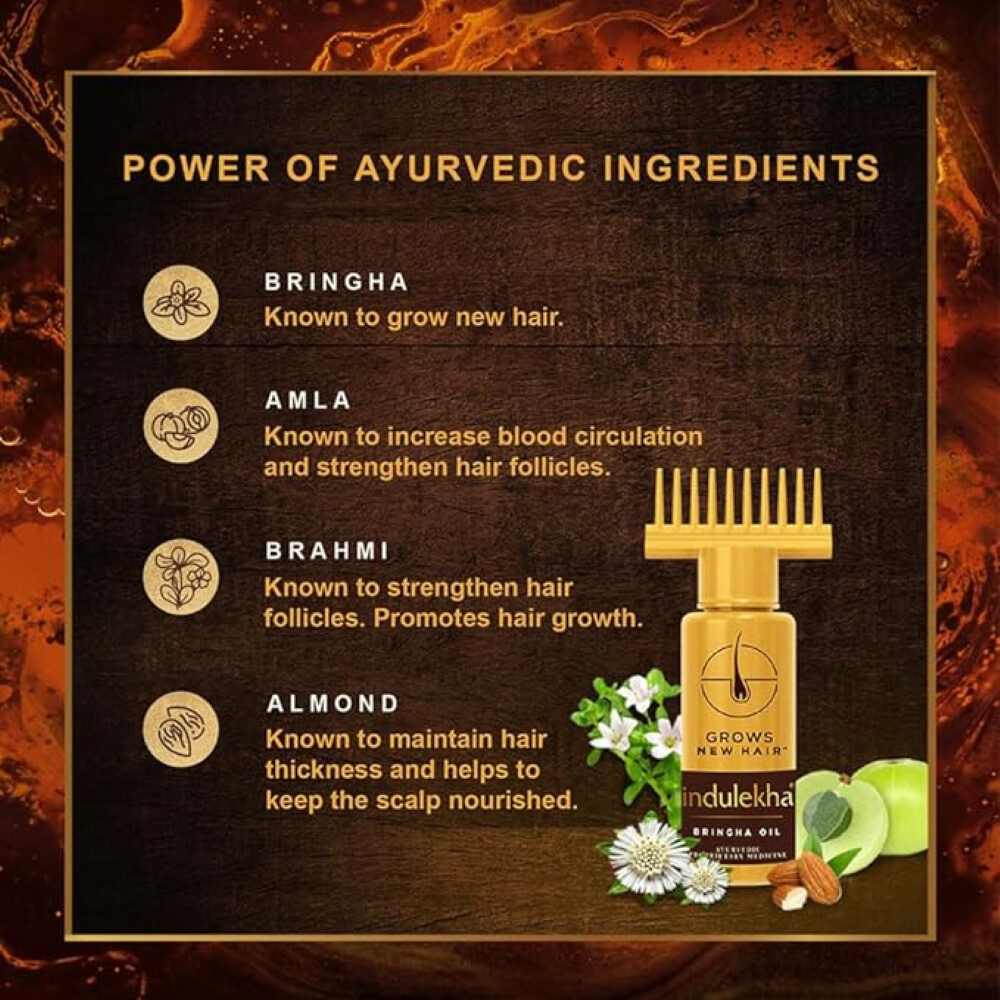Indulekha Bringha Oil Reduces Hair Fall and Grows New Hair, 100% Ayurvedic Oil (100ml)