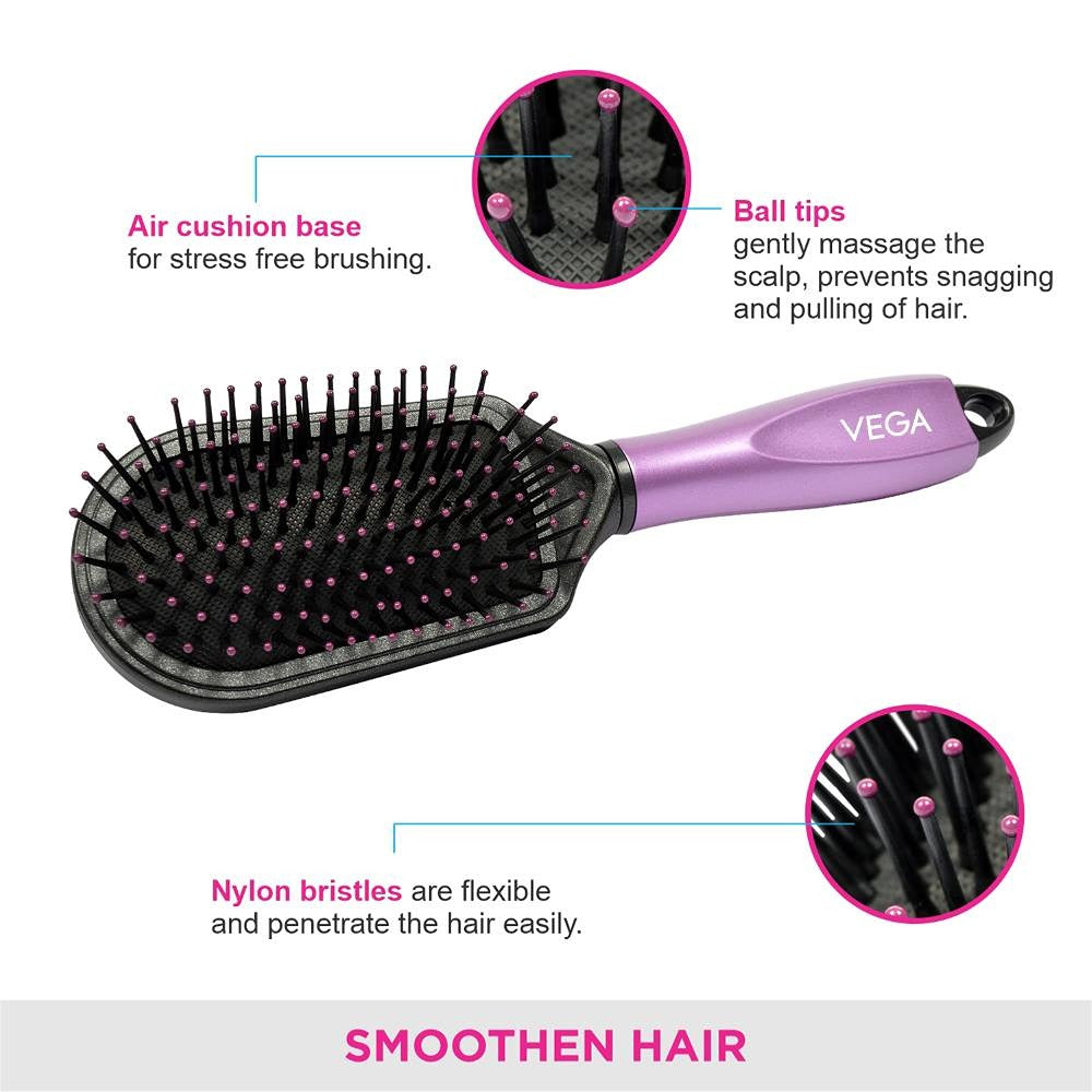 Vega Cushioned Hair Brush With Cleaning Comb For Men & Women (E18-Cb)