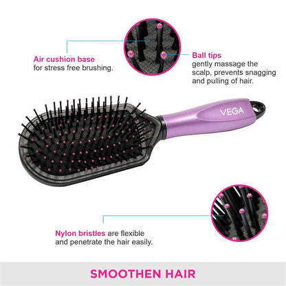 Vega Cushioned Hair Brush With Cleaning Comb For Men & Women (E18-Cb)