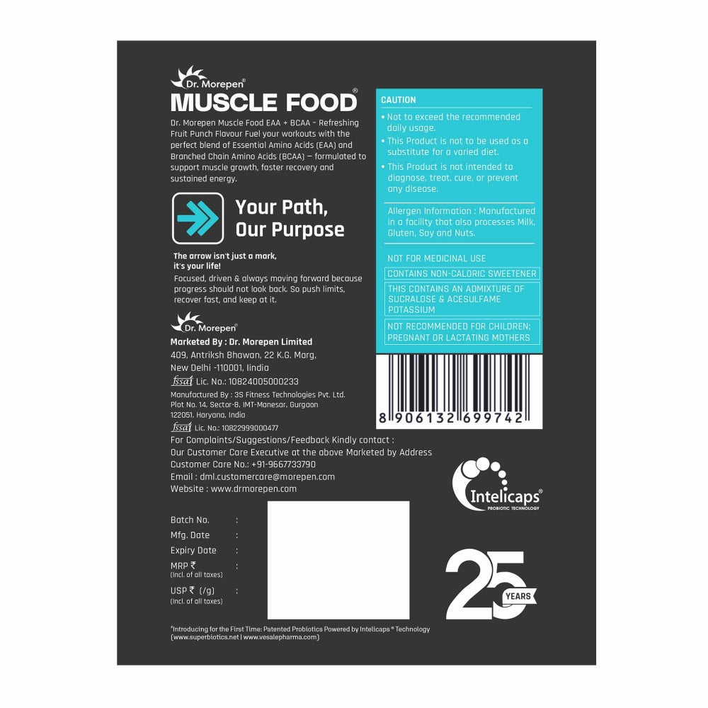 Dr. Morepen MUSCLE FOOD EAA+BCAA - FRUIT PUNCH (450 gms)