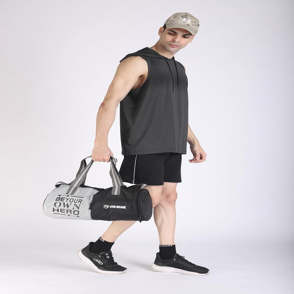 GYM INSANE Gym Hero Polyster Duffle Bag with Shoe Compartment for Men & Women - Color Black(22 Ltr)