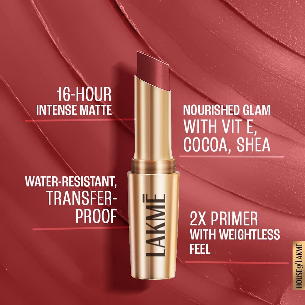 Lakme 9to5 Powerplay Priming Matte Lipstick - Roseatte Red (3.6 gms)