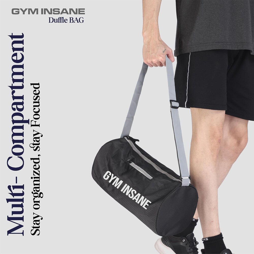 GYM INSANE Honey Comb Polyster Duffle Bag with Shoe Compartment for Men & Women - Color Black (16 Ltr)