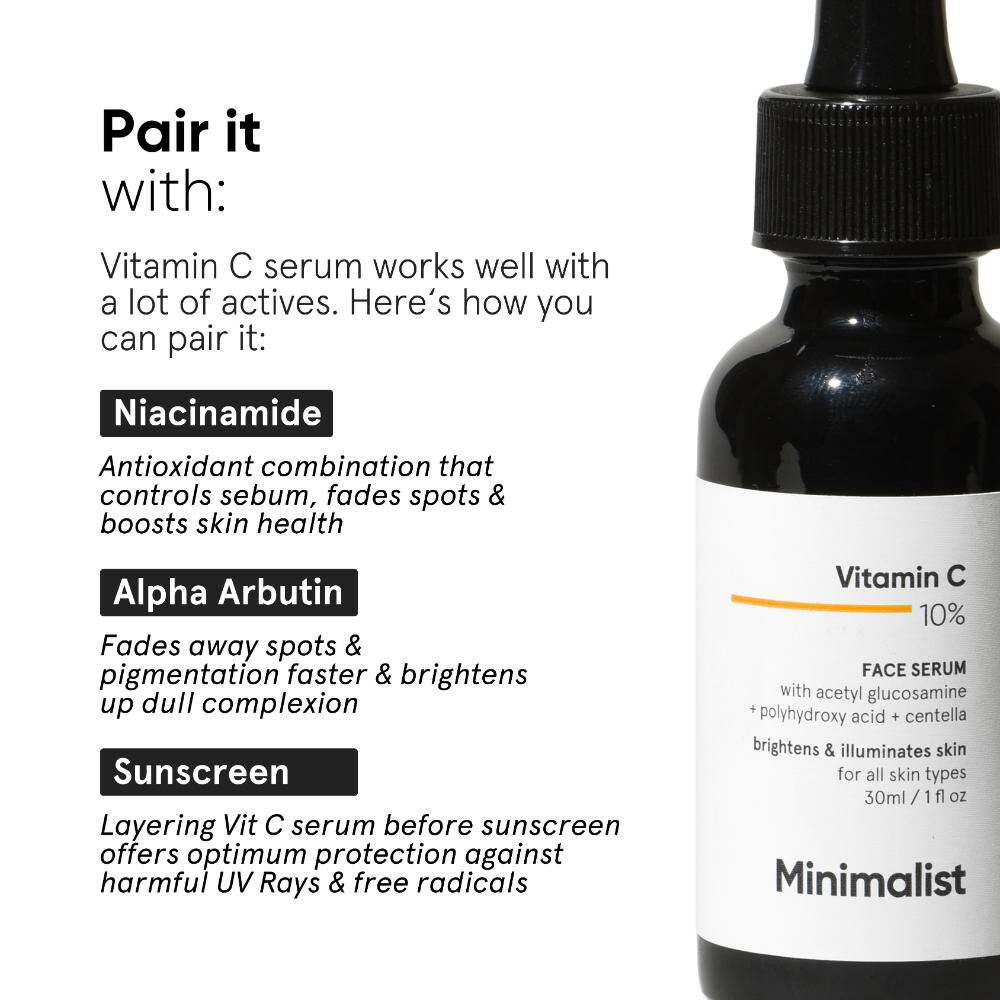 Minimalist 10% Vitamin C Face Serum for Glowing Skin (30ml)