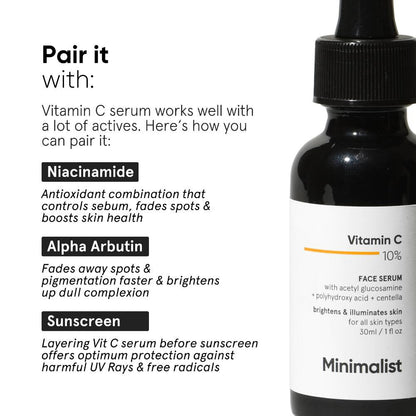 Minimalist 10% Vitamin C Face Serum for Glowing Skin (30ml)