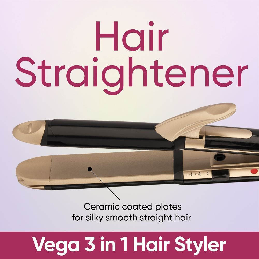 Vega 3 In 1 Hair Styler- Straightener, Curler And Crimper For Women