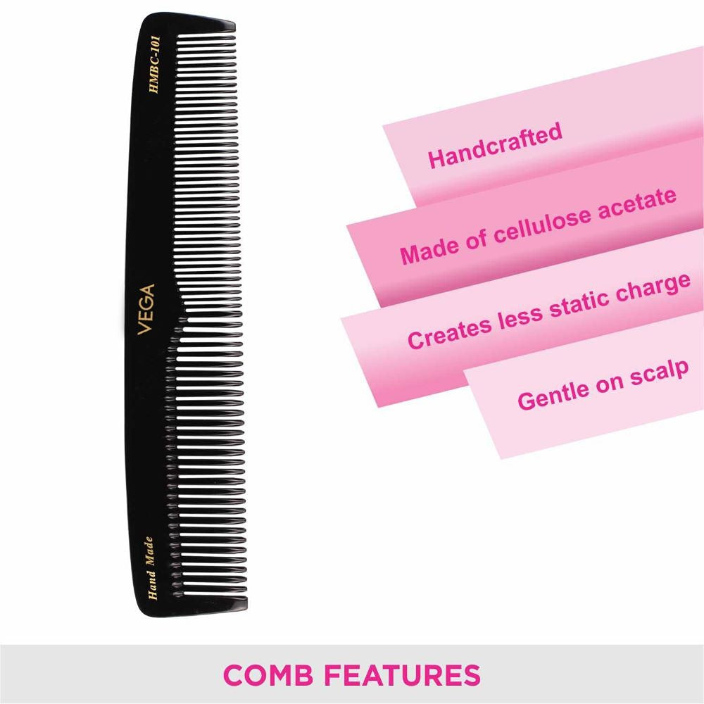 Vega Graduated Black Dressing Handmade Hair Comb For Men And Women (Hmbc-101)