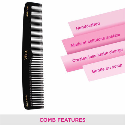 Vega Graduated Black Dressing Handmade Hair Comb For Men And Women (Hmbc-101)
