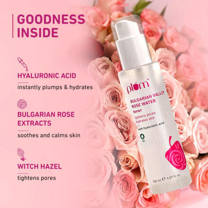 Plum Bulgarian Valley Rose Water Alcohol-Free Spray Toner with Hyaluronic Acid, Hydrates & Refreshes (150ml)