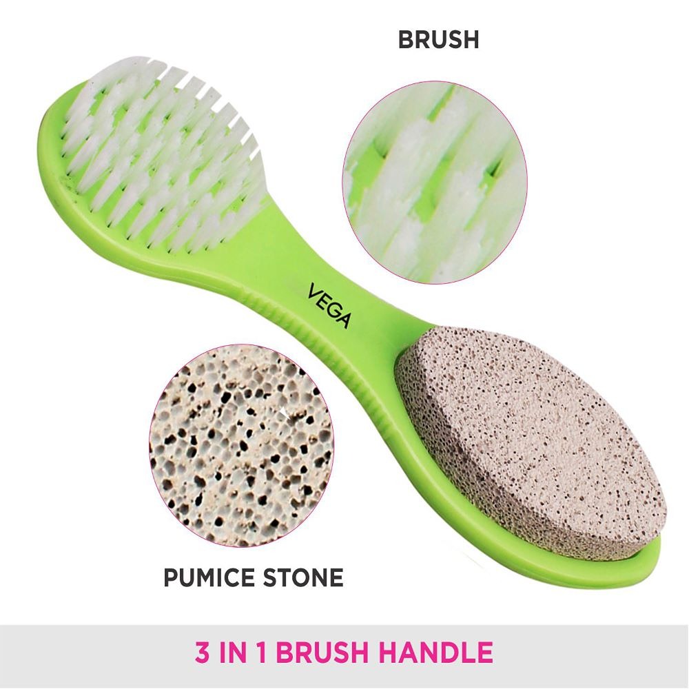 Vega 3 In 1 Pedicure Brush Kit Tool For Cleanse,Scrub & File Dead Skin