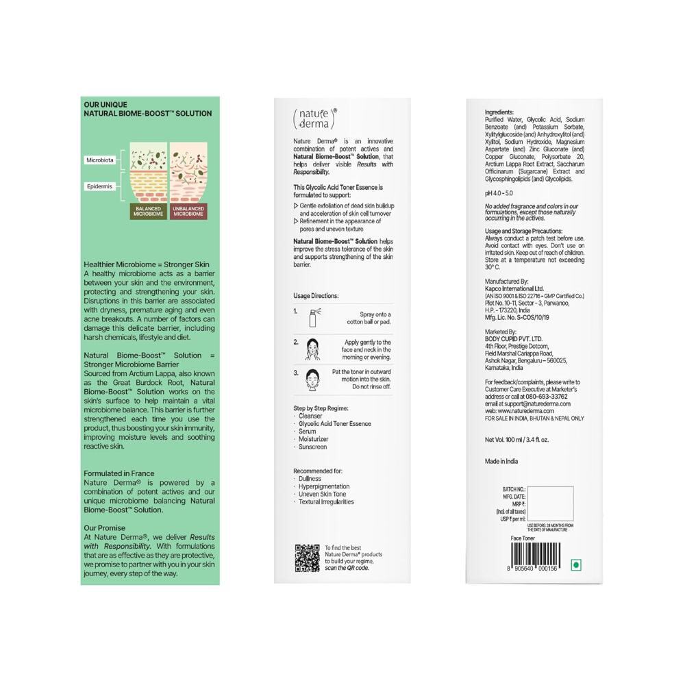 Nature Derma Glycolic Acid Toner Essence with Natural Biome-Boost™ (100ml)