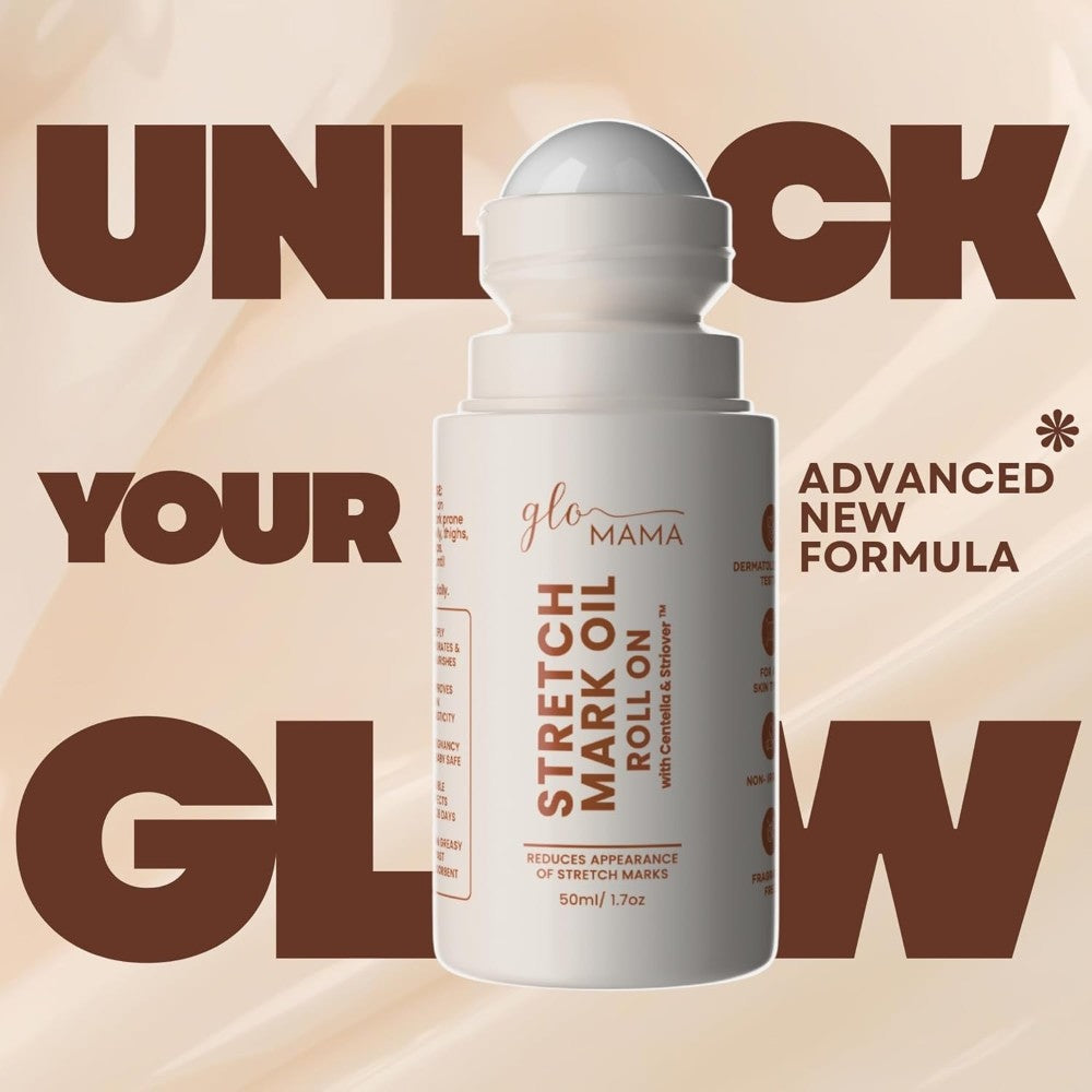 GLO Mama Stretch Mark Oil Roll-On for Pregnancy | With Centella Asiatica & Striover | Prevents & Reduces Stretch Marks | Doctor-Formulated, Safe for Moms-to-Be