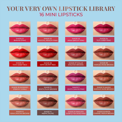 Just Herbs Ayurvedic Creamy Matte Micro Mini Lipstick Kit (Pack of 16)