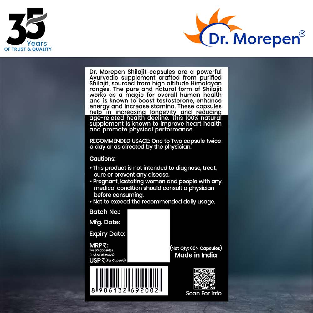 Dr. Morepen Shilajit Capsules for Strength Stamina Vigour & Vitality (60 Capsules)
