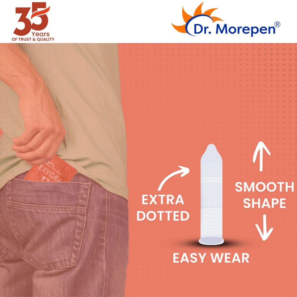 Dr. Morepen Exygra Condoms Dotted 3S - STRAWBERRY - (Pack of 10)