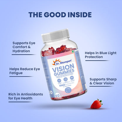 Dr. Morepen Vision Gummies With Lutein, Astaxanthin, Zeaxanthin, Veg Omega, Vitamin A, C & E (60 Gummies)