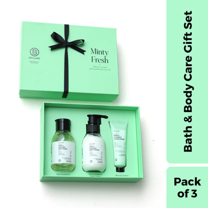 Brillare Minty Fresh Gift Box | Mint & Coconut Body Wash, Body Lotion & Hand Crème | Revitalising & Refreshing Skincare For All Skin Types (Pack of 3)