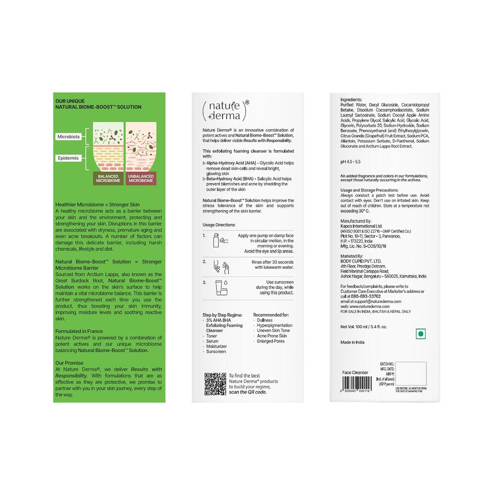 Nature Derma 3% AHA BHA Facewash with 100% Natural Biome-Boost™ (100ml)