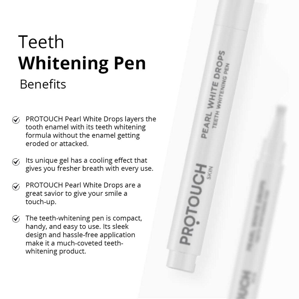 PROTOUCH Pearl White Drops Teeth Whitening Pen Gel, Whiter Teeth & Fresher Breath Enamel Safe (2.8ml)