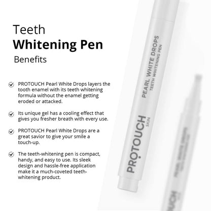PROTOUCH Pearl White Drops Teeth Whitening Pen Gel, Whiter Teeth & Fresher Breath Enamel Safe (2.8ml)