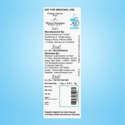 Morepen INTEBACT INSTA 5BN CFU |Probiotics Supplement for Gut Health, Vanilla flavor- (6 Sachets)