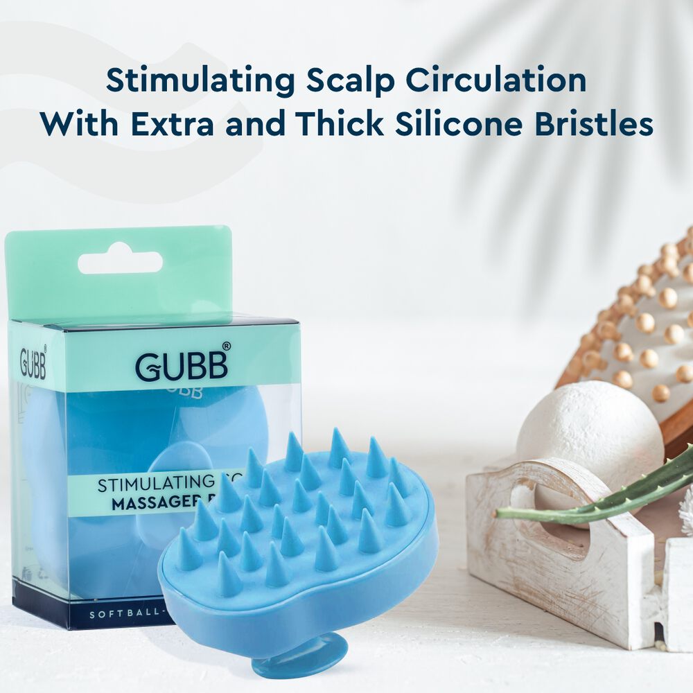 GUBB Stimulating Scalp Massager Brush with Extra and Thick Silicon Bristles, Helps In Stimulating Blood Flow & Reducing Dandruff