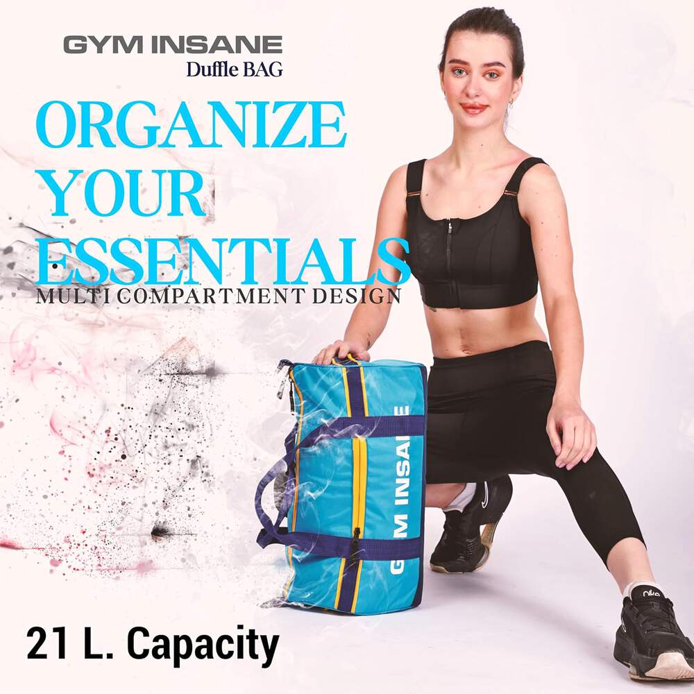 GYM INSANE BLUESAC Polyester Duffle Bag with Shoe Compartment for Men & Women - Color Sky Blue(26 Ltr)