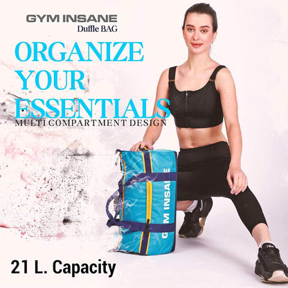 GYM INSANE BLUESAC Polyester Duffle Bag with Shoe Compartment for Men & Women - Color Sky Blue(26 Ltr)